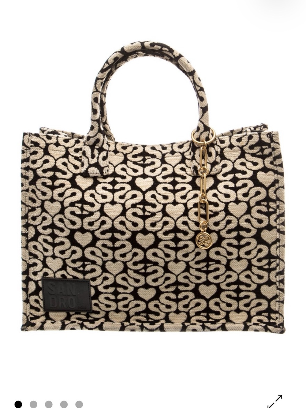 Sandro Black & Beige Logo-Pattern Tote with Gold Charm